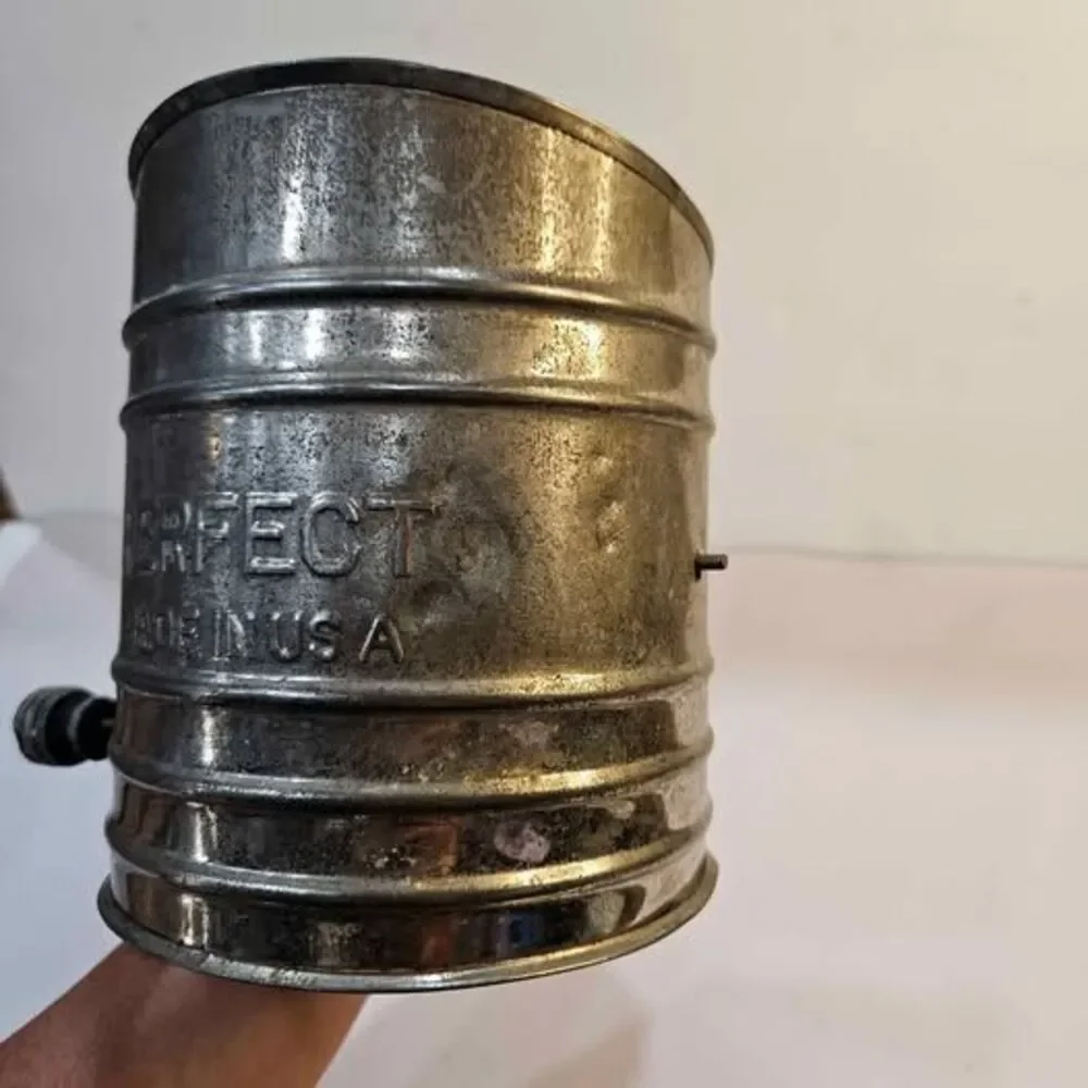 Vintage Metal Flour Sifter with Wooden Handle